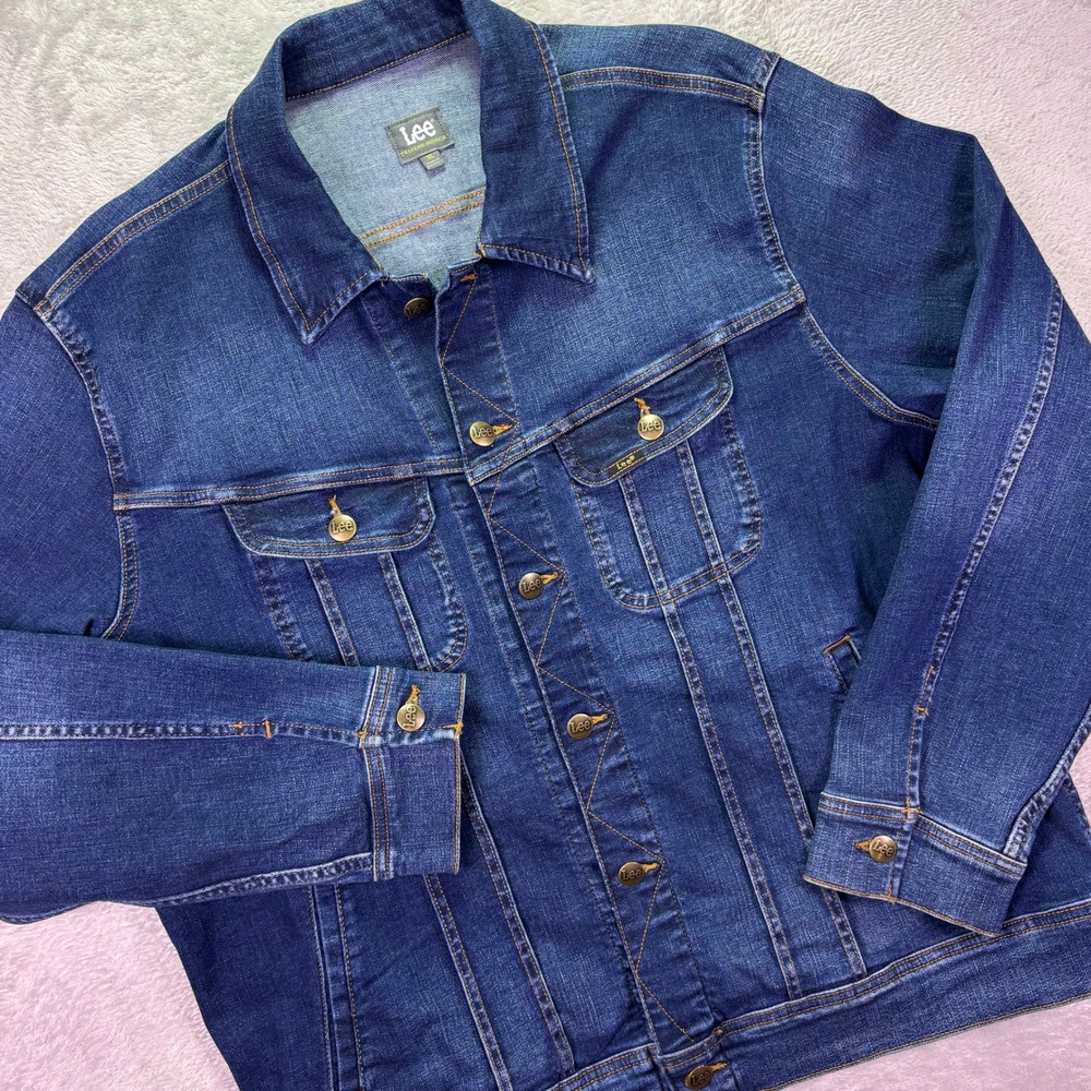 Lee Mens Denim Jacket Sz XL Blue Extreme Motion Stretch Trucker 112353925